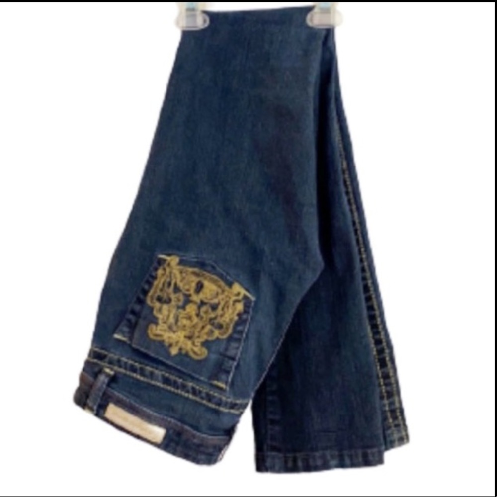 FOXY JEANS …Dark Wash Blue Jeans w/ Gold Embroidered Pockets!!! Size 5